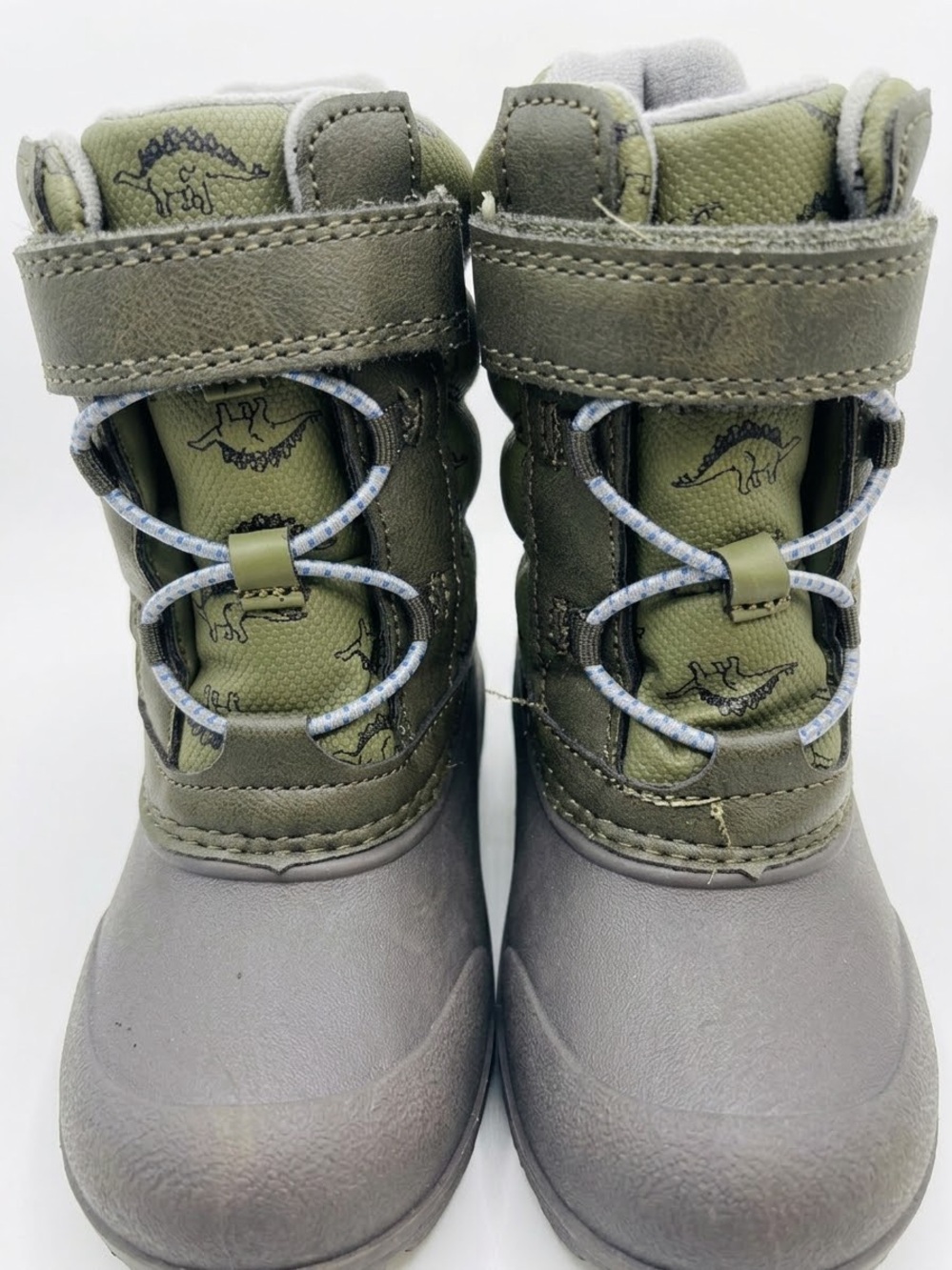 Carter's Olive Green & Gray Dinosaur Boots for Kids, toddler size 11